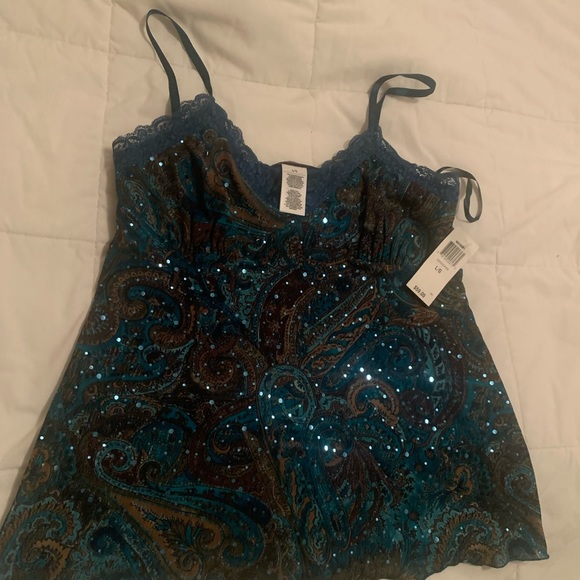 Evening elegant Paisley with lace and turquoise sequins size L - Picture 2 of 3
